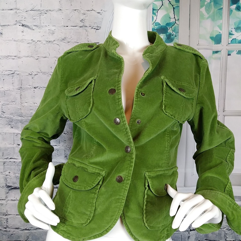 Live A Little Women Green Button Up Jacket Size M